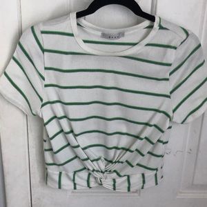 Green and White tie front top